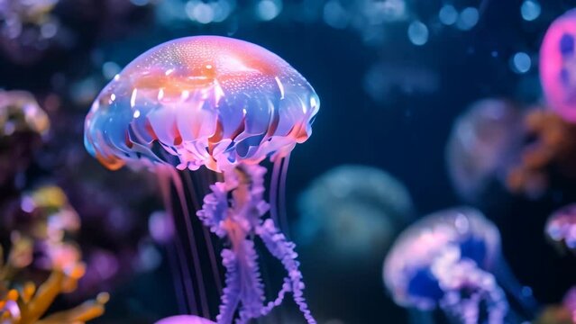 jellyfish in deep water. 4k video animation