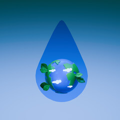 World Water Day Concept. Every Drop Matters. Saving water and world environmental protection concept- Environment day. 3d render.