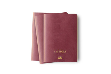 Close up of three blank passport isolated