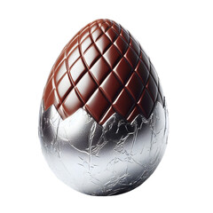 A chocolate Easter egg with a decorative chocolate pattern on a transparent background
