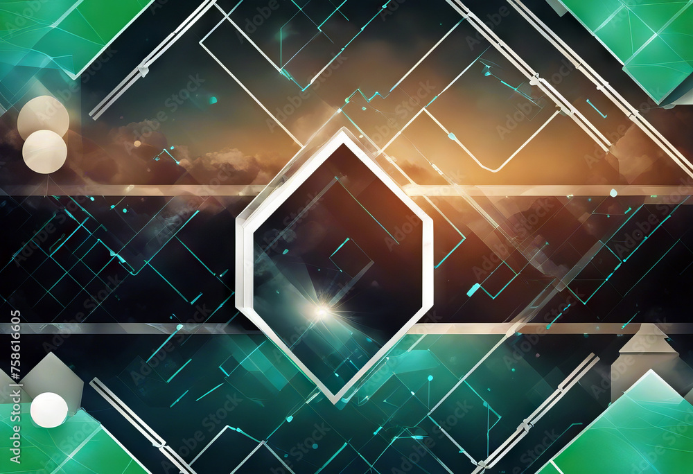 Poster abstract template white geometric lines pattern on triangle green and blue pattern background.