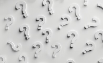 question marks on white background, 3d questions in white