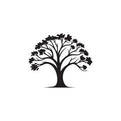 Tree icon. Black silhouette of tree on white background. Vector illustration
