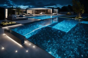 modern swimming pool with blue water enjoy for people in summer