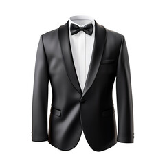 black and white suit, shirt and necktie isolated on transparent background, clipping path, png, 