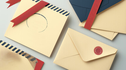 Postal Airmail Stationery set vintage retro style paper, letter, envelope, stamp and postal elements graphic template frames illustration - 758617646