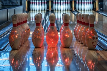 3d bowling skittles with sparkle effect - obrazy, fototapety, plakaty
