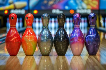 3d bowling skittles with sparkle effect - obrazy, fototapety, plakaty