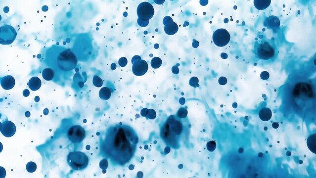 An image of a water sample taken from a polluted lake shows numerous blue dots each representing a single magnetic nanoparticle that has attached itself to a harmful chemical.