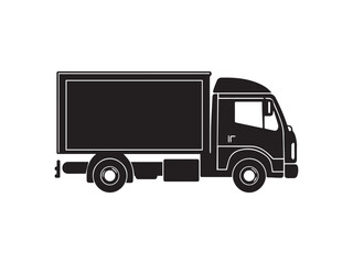 Delivery truck icon over white background, silhouette style, vector illustration