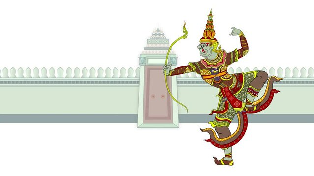 Ravana is shooting arrows against soldiers in the Ramayana, Happy Dussehra, Happy Dussehra festival of India, Lord Krishna, Hindu god, Mahabharata warrior, Ancient painted fresco, Ravana mask crown