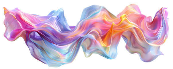 3d flowing abstract iridescent slim wave solid shape. simple, minimalist. isolated transparent background. PNG, cutout - obrazy, fototapety, plakaty