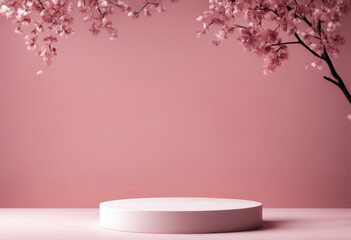 Minimal mockup background for product presentation. Curve podium and pink cherry