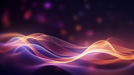 Abstract futuristic background with purple and gold glowing neon moving high speed wave lines and...