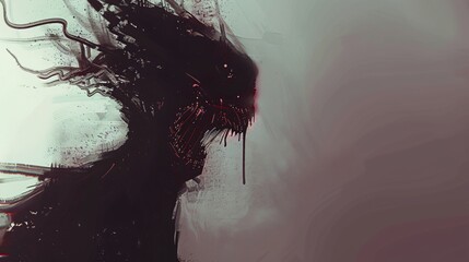 Abstract monster illustration, shapes and shadows merging to form something unnamable.