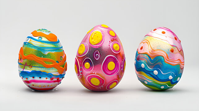 Vibrant Easter Eggs: Colorful Decorations on Gray Background. Colorful Eggs Adorned Against Gray Backdrop