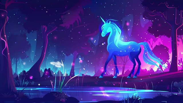 banner of mystery with glowing horse ghost in dark. seamless looping overlay 4k virtual video animation background