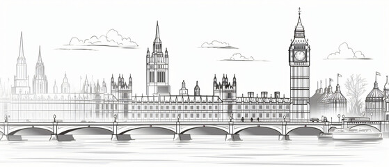 A Clock Tower Hand Drawn Big Ben London  Outline 