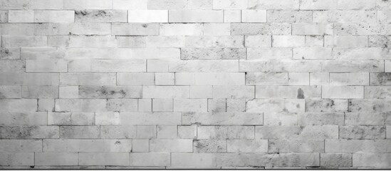 A close up of a monochrome white brick wall in the city, showcasing the rectangular pattern and texture of the buildings engineering