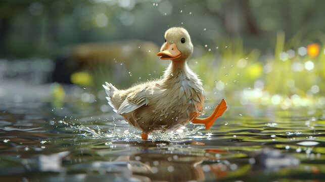 Comical duck waddling along, its quirky movements sparking joy and laughter.
