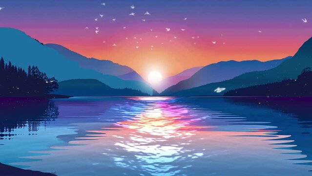 serenity at sunset a peaceful sunset scene. seamless looping overlay 4k virtual video animation background