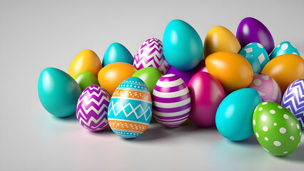 Fototapeta premium Easter eggs vector set design e in 3d realistic colorful. Easter eggs on a white colorful background. 