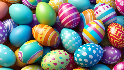 Obraz premium Easter eggs vector set design e in 3d realistic colorful. Easter eggs on a white colorful background. 