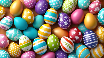 Fototapeta na wymiar Easter eggs vector set design e in 3d realistic colorful. Easter eggs on a white colorful background. 