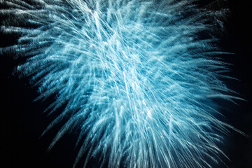 Beautiful blue fireworks in the night sky