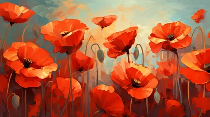Outdoor kussens Abstract Digital Oil Painting of Red Poppy Flowers . © Natia