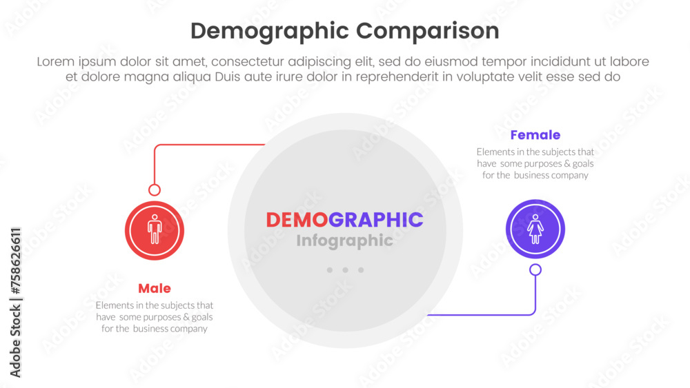 Poster demographic man vs woman comparison concept for infographic template banner with circle line connect