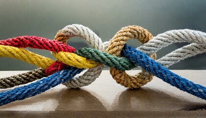 Fototapeta premium Unity in Diversity: Ropes Entwined in Collaboration for Strength and Synergy