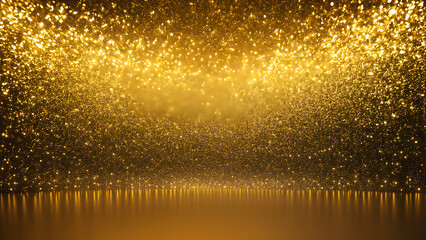  gold background color light. Golden mist with particles of fine dust, Christmas and new year background wallpaper. Abstract Gold background with gold particles and sequins and light bokeh