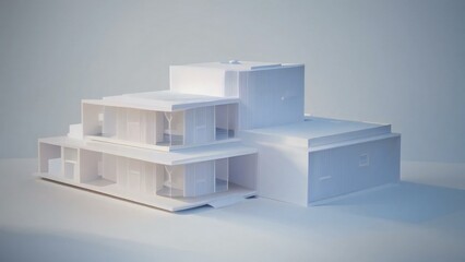 Minimalist architectural model of a modern house with clean lines on a white background.