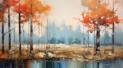 Abstract Forest thick p nt brush forest oil landscape - obrazy, fototapety, plakaty