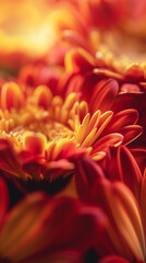 Fototapeta premium Spring gerberas, Close-up view, Deep red and yellow colors, Petal details and patterns