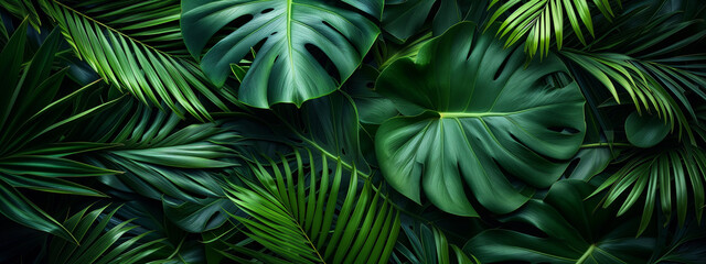 Fototapeta na wymiar Tropical leaves background. Green leaf banner and floral jungle pattern concept. abstract green leaf texture.
