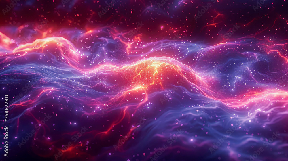 Poster abstract digital background with glowing particles. futuristic wave