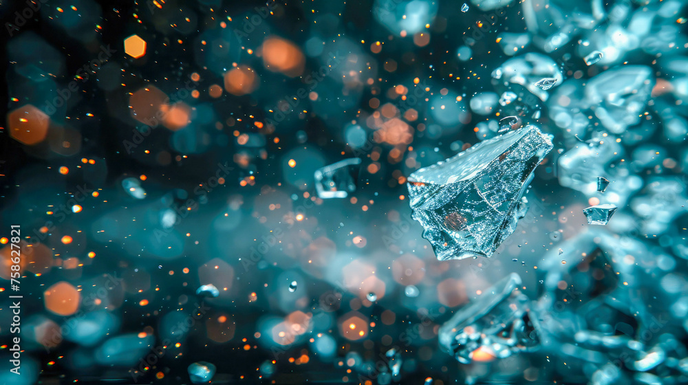 Poster ice crystals on a black background. macro shot with shallow depth of field