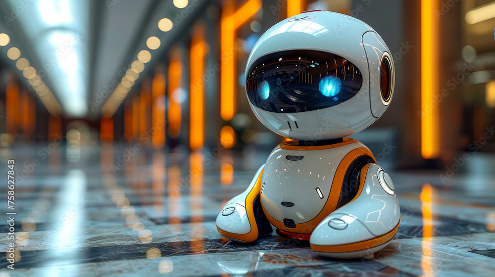 Poster robot toy on the table. artificial intelligence and machine learning concept