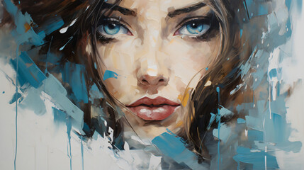 Abstract modern art oil painting portrait of beautiful woman