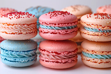 Fototapeta premium Realistic photograph of a complete stack of assorted macarons in pastel colours