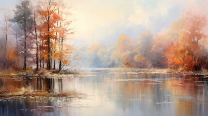 Abstract oil painting autumn landscape. 