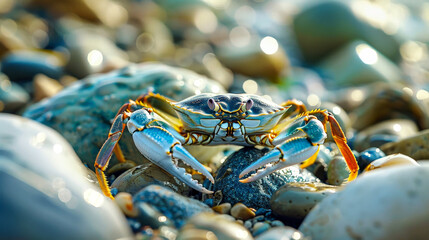 Close Up of a Crab on Rocks - obrazy, fototapety, plakaty