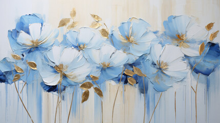 Abstract oil painting Blue petals flowers 