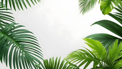 Fototapeta premium the frame of tropical leaves. overlay frame from fresh green jungle palm leaves. copy space text. frame background.
