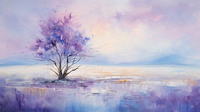 Abstract oil painting landscape. Colorful blue purple
