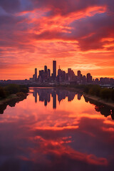 Fototapeta na wymiar Luminous Dawn Over Urban Horizon: A Mesmerizing Panorama of Morning Tranquillity in the Heart of a Metropolitan City