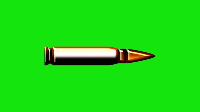 Bullet green screen animation. Cinematic bullet shot on green screen. Seamless loop. Chroma key. 4K. Perfect for video game intros, military, visual effect in films or explainer videos.