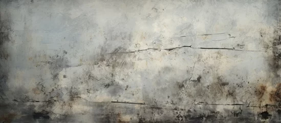 Zelfklevend Fotobehang A detailed shot of a grimy wall covered in various stains, showcasing a mix of earthy tones resembling a winter landscape painting © AkuAku
